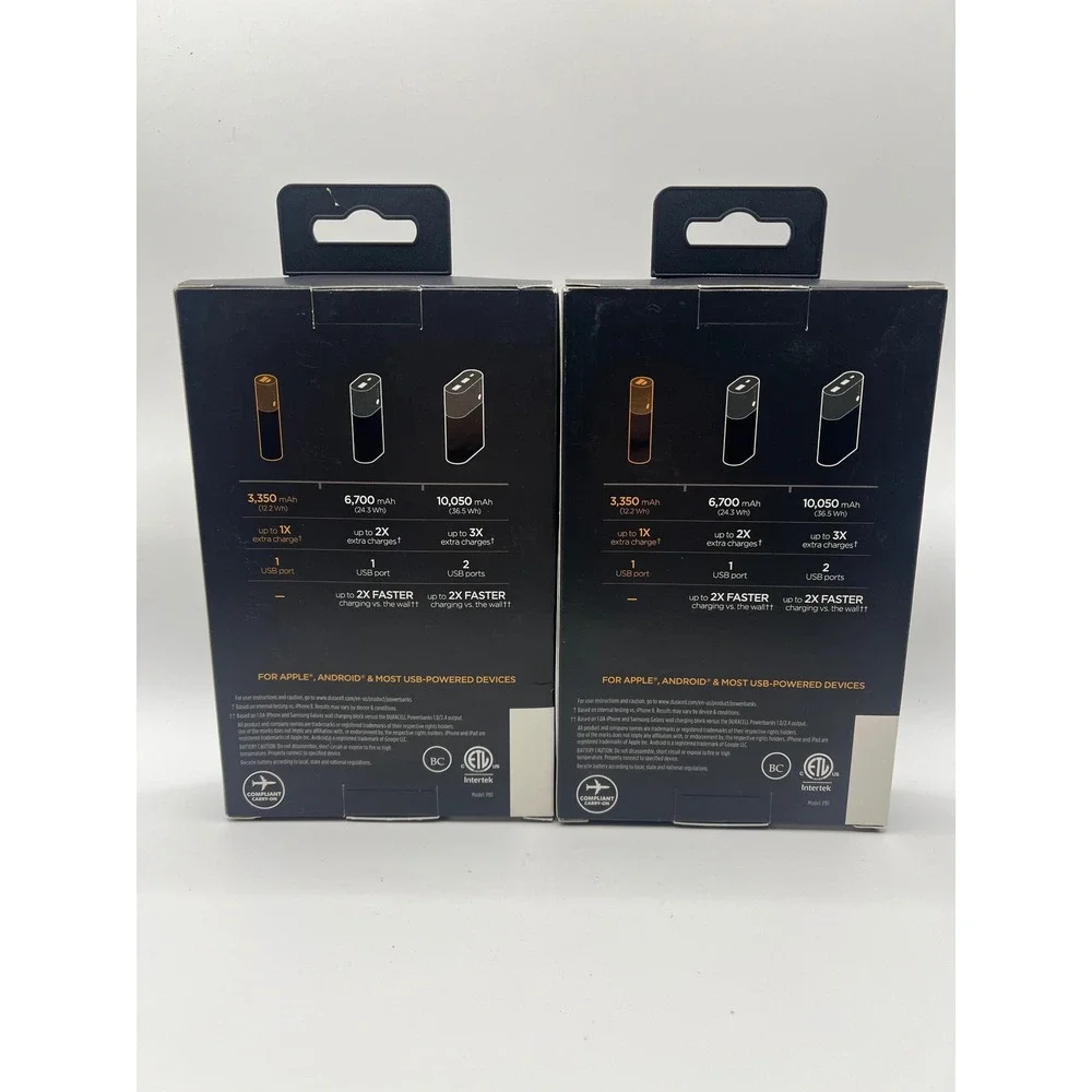 2 Pack Duracell Rechargeable Powerbank 3350mAh Portable Charger Black Copper PB1